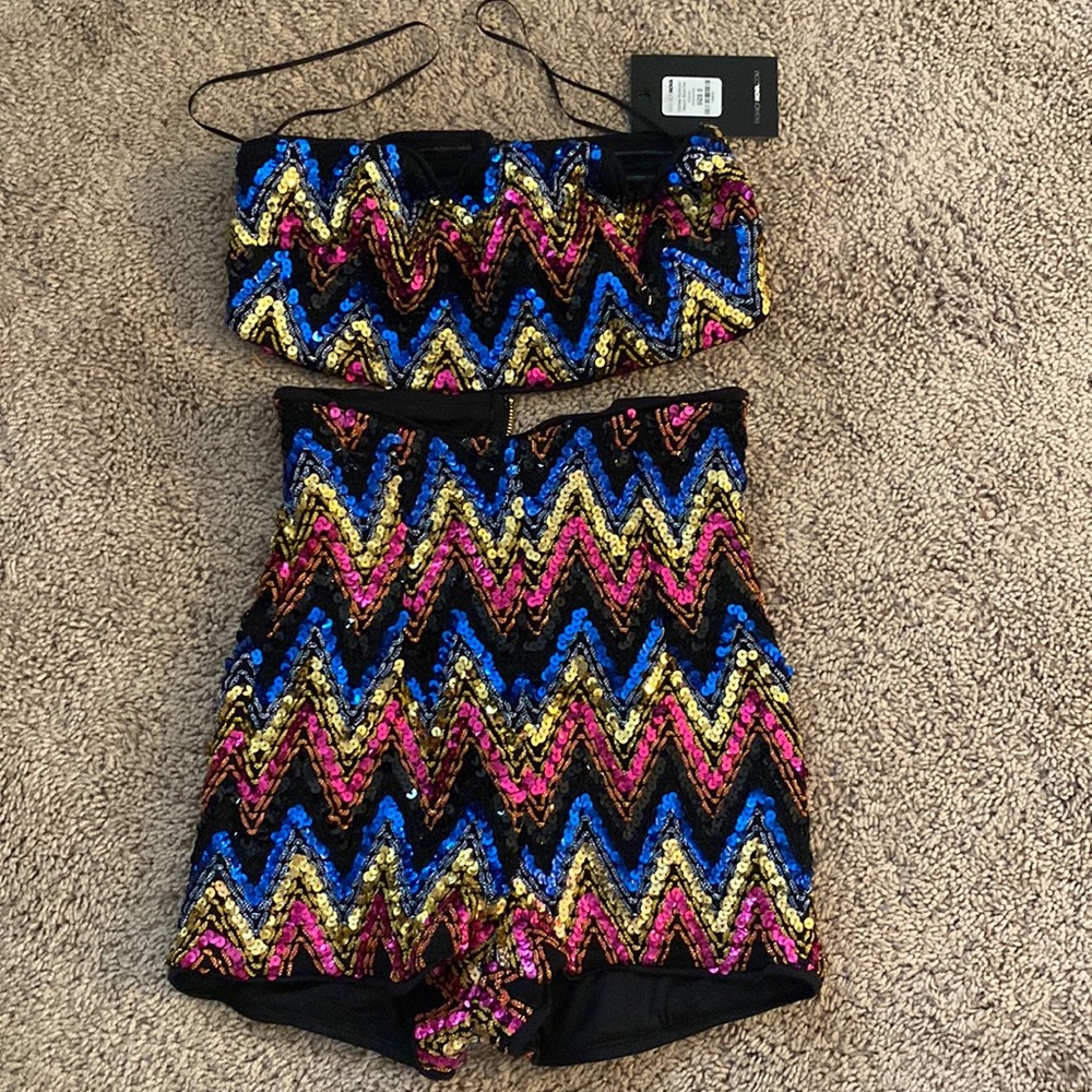 Multicolored sequin short set